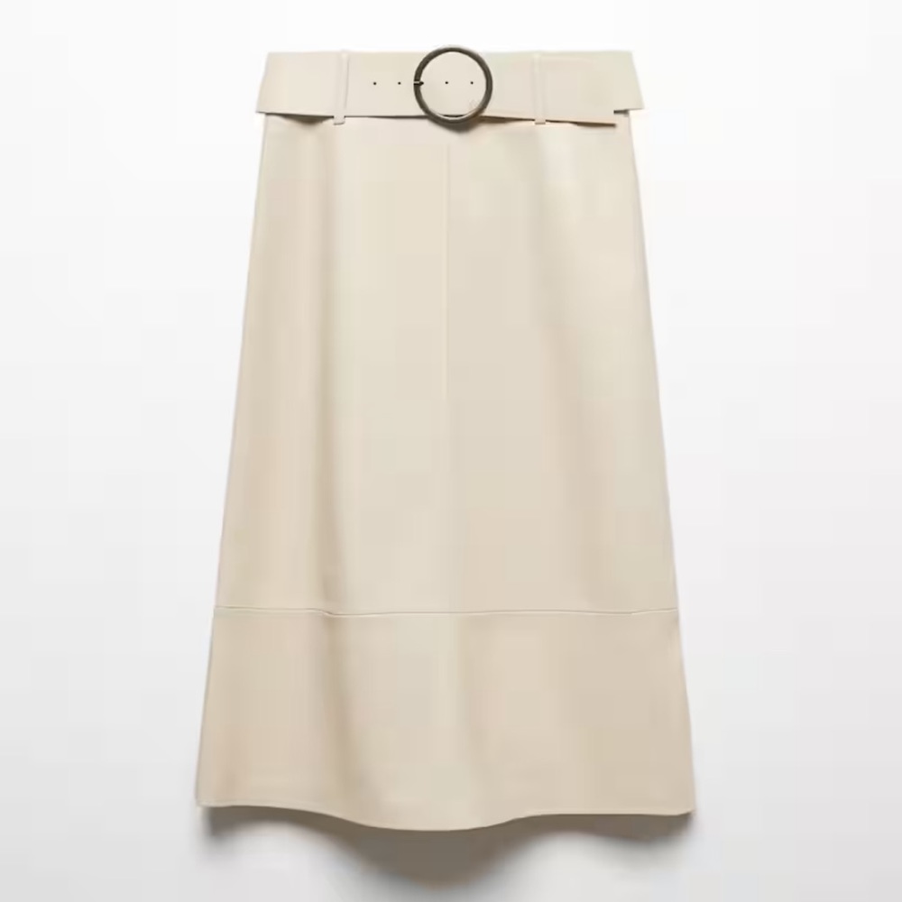 Leather-effect midi-skirt with belt